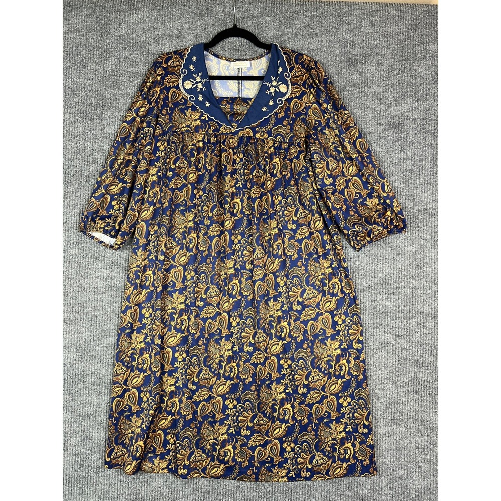 Boho Cottagecore House Dress XL Roaman's Muumuu Dress Embroidered Paisley Floral